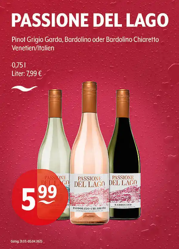 Bild 1 von PASSIONE DEL LAGO Pinot Grigio Garda, Bardolino oder Bardolino Chiaretto Venetien/Italien