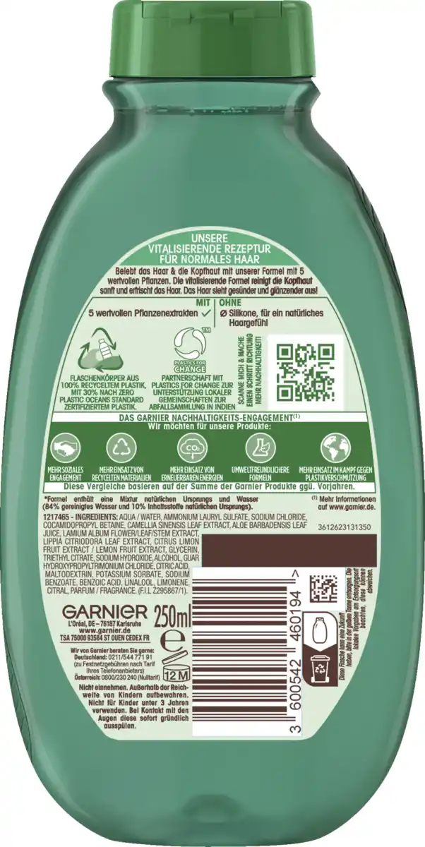 Bild 2 von Garnier Wahre Schätze Shampoo Grüner Tee & 4 Pflanzen Normales Haar, 250 ml
