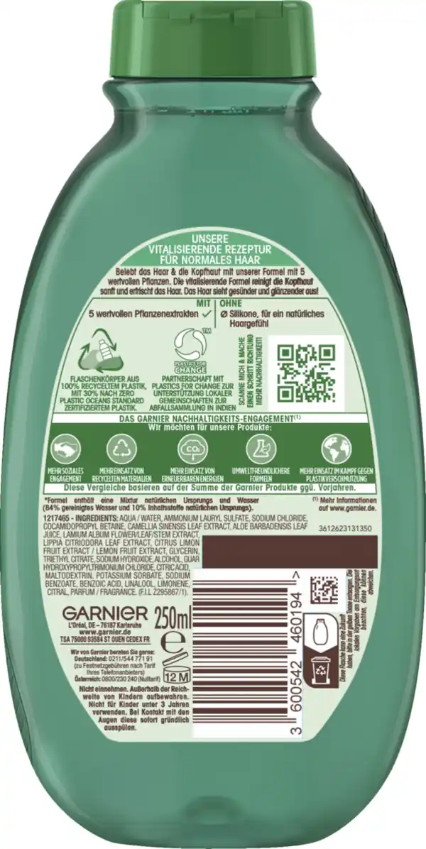 Bild 2 von Garnier Wahre Schätze Shampoo Grüner Tee & 4 Pflanzen Normales Haar, 250 ml