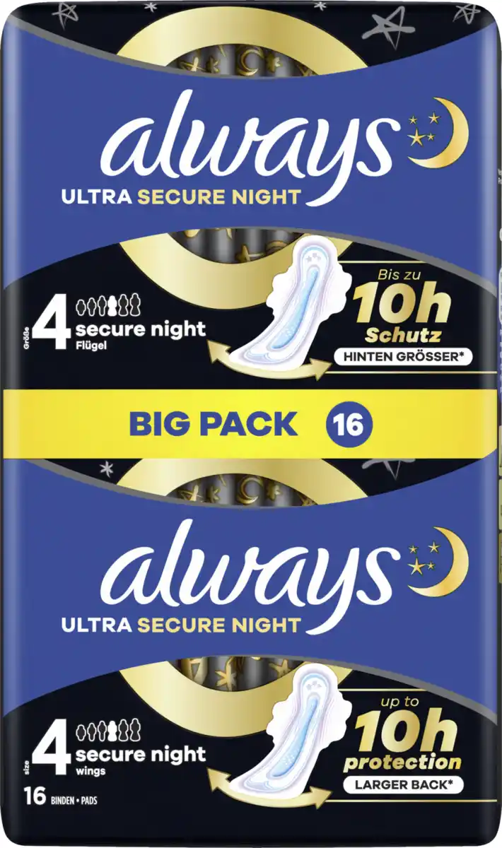 Bild 1 von Always Ultra Secure Night Binden mit Flügeln BigPack
