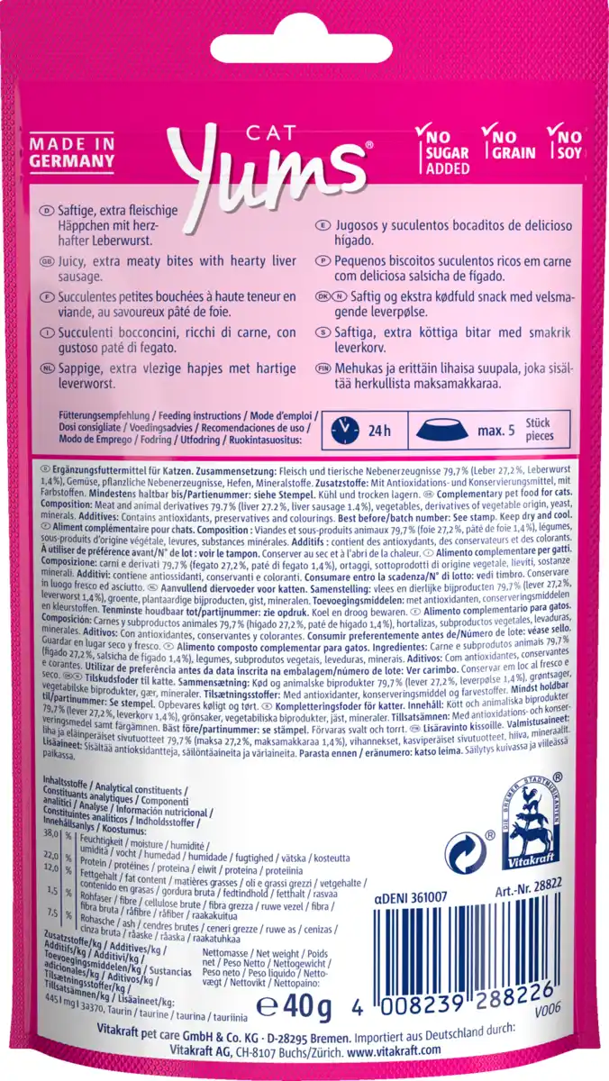 Bild 2 von Vitakraft Cat Yums + Leberwurst, 40 g