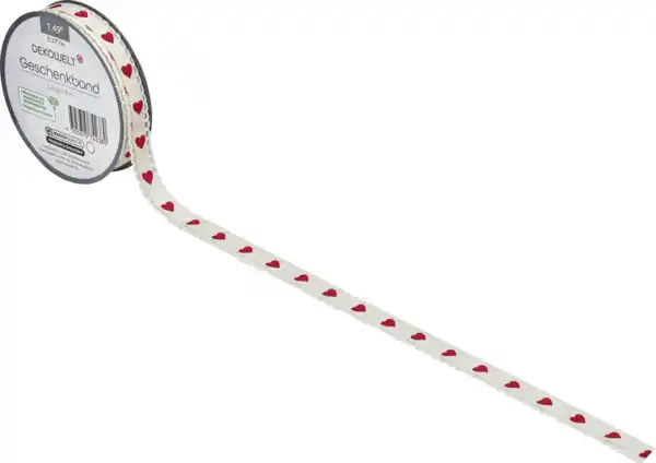 Bild 2 von DEKOWELT Geschenkband creme mit roten Herzen, 4 m