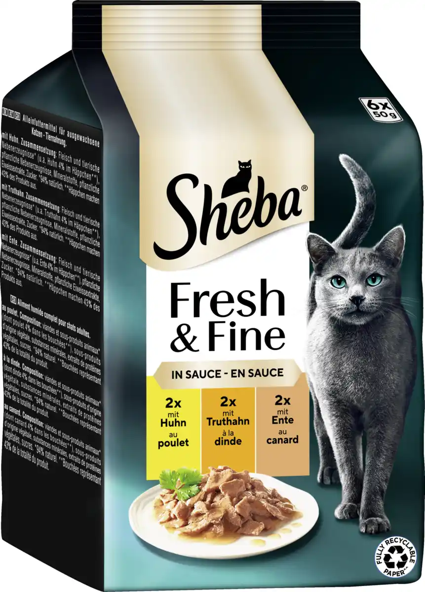 Bild 2 von Sheba Fresh & Fine Portionsbeutel Huhn, Truthahn, Ente in Sauce, 300 g