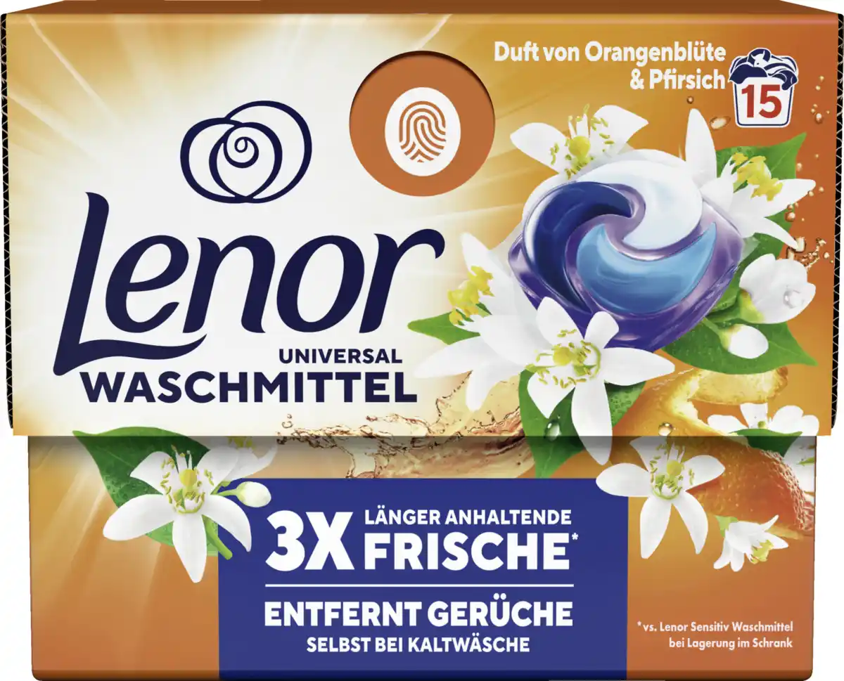 Bild 1 von Lenor Vollwaschmittel Flüssig All-in-1 Pods Orangenblüte Pfirsich 15WL, 15 WL