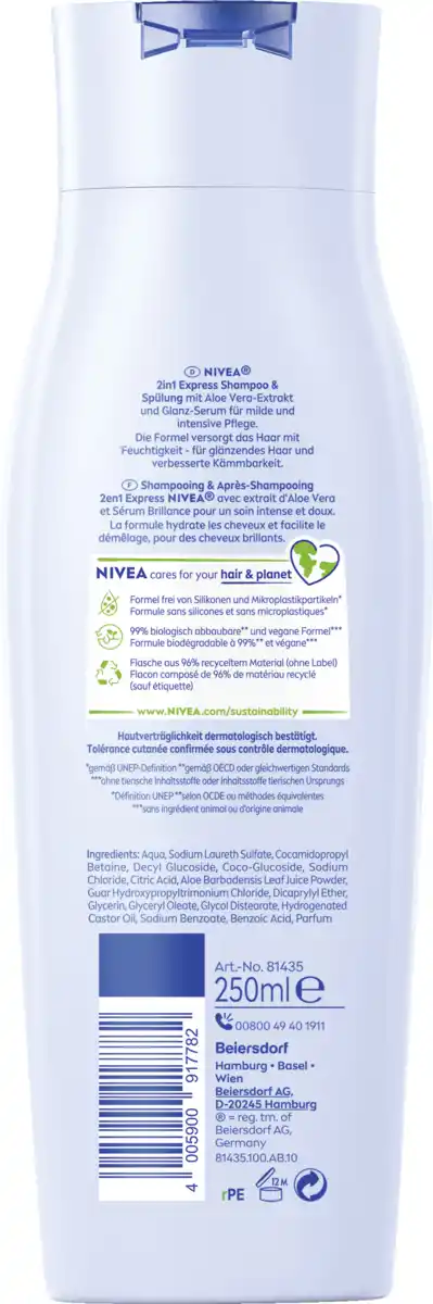 Bild 2 von NIVEA 2in1 Express Shampoo & Spülung, 250 ml