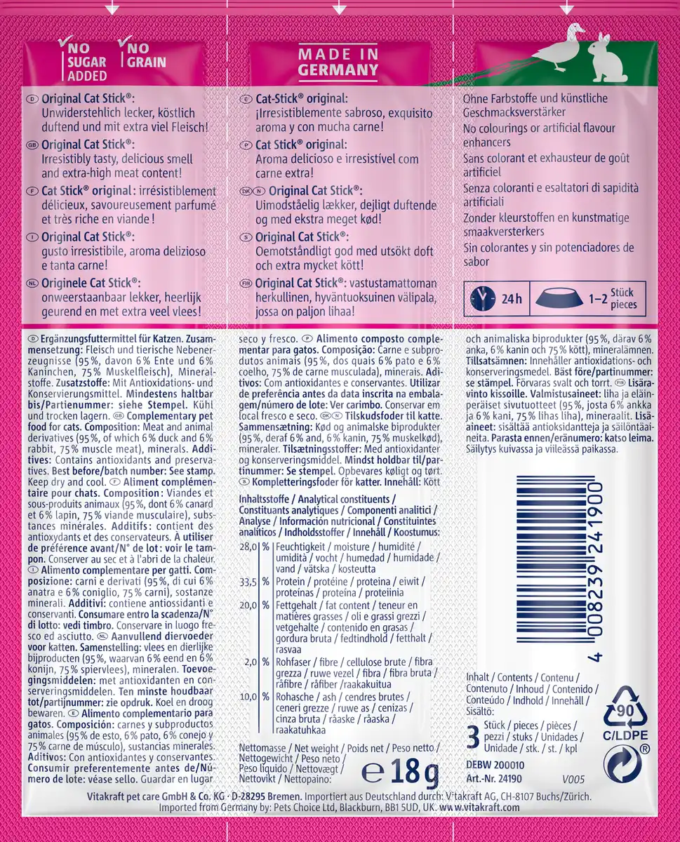Bild 2 von Vitakraft Cat Stick Ente & Kaninchen, 18 g
