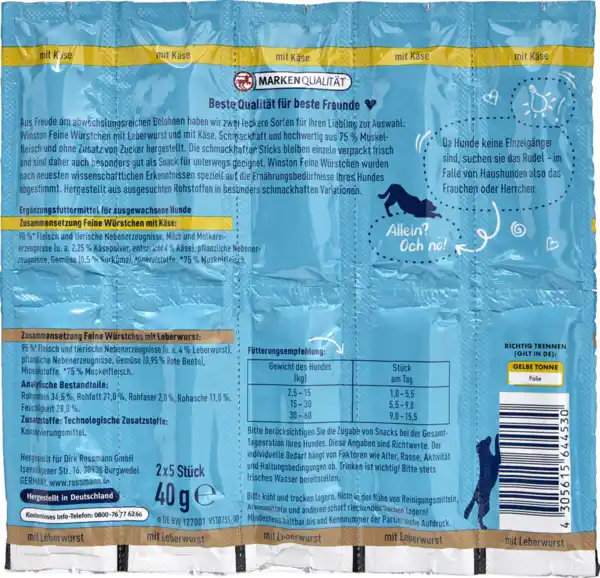 Bild 2 von Winston Feine Würstchen 5x mit Käse, 5x mit Leberwurst, 40 g