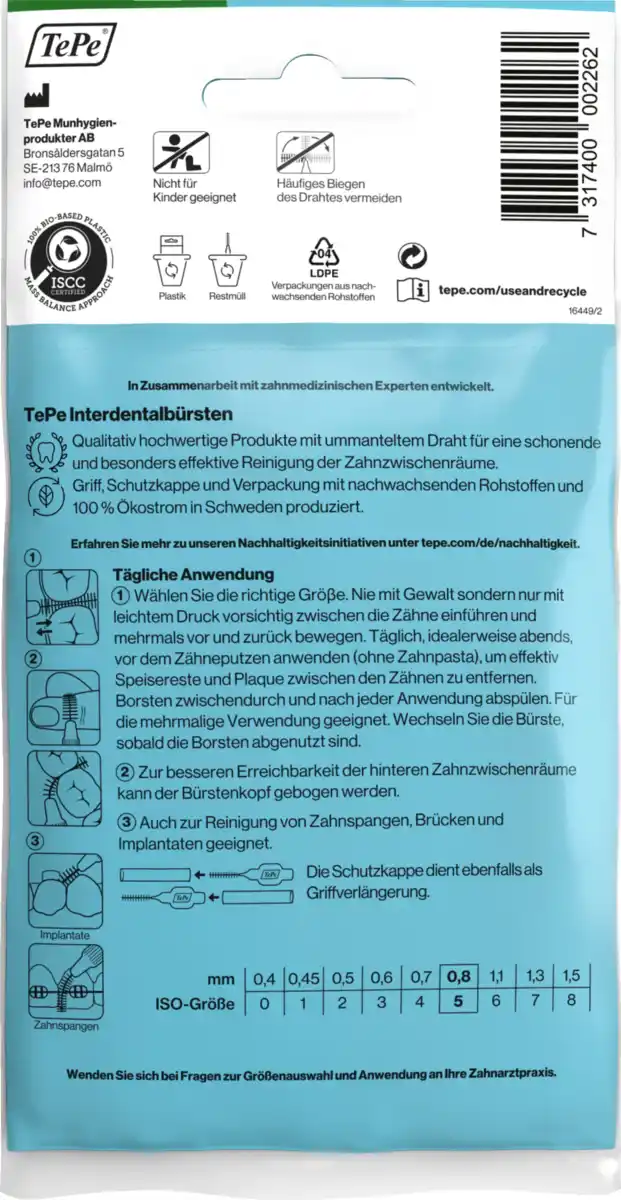 Bild 2 von TePe Interdentalbürsten Grün, ISO 5, 0,8 mm, 8 Stück