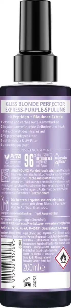 Bild 2 von Gliss Blond Perfector Express-Purple-Spülung, 200 ml