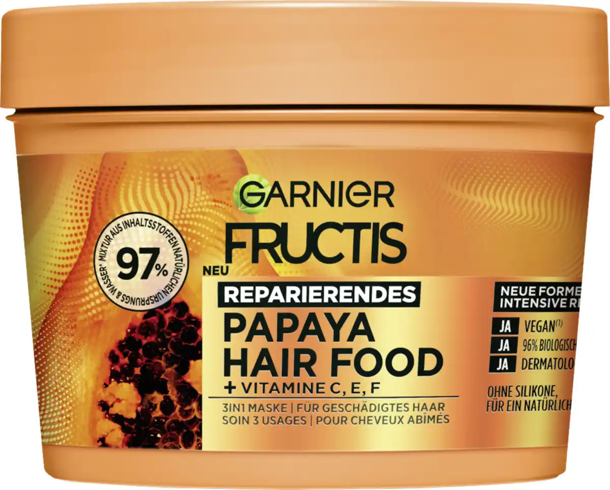Bild 1 von Garnier Fructis Haarkur Papaya Hair Food 3in1 Maske Geschädigtes Haar, 400 ml