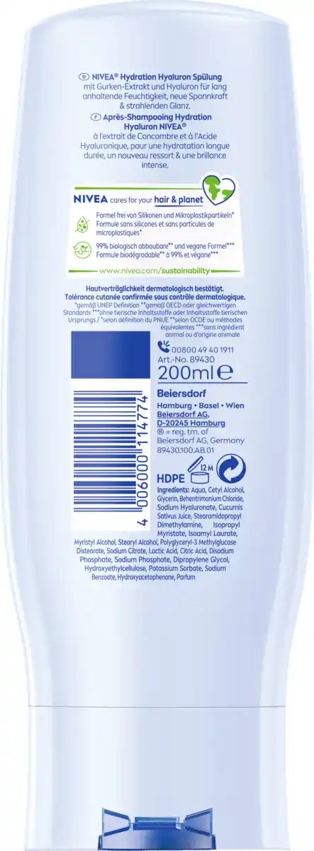 Bild 2 von NIVEA Hydration Hyaluron Feuchtigkeits-Spülung, 200 ml
