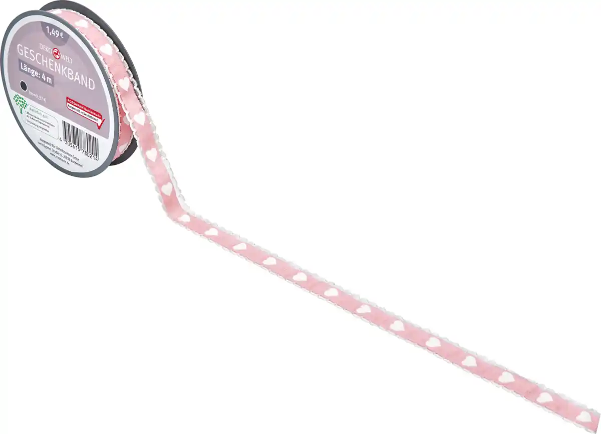 Bild 1 von DEKOWELT Geschenkband Herzen rosa, 4 m