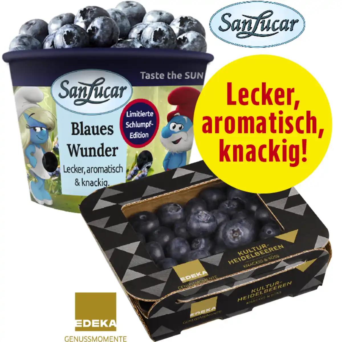 Bild 1 von Kulturheidelbeeren SanLucar „Blaues Wunder“ (limitierte Schlumpf Edition)* oder EDEKA Genussmomente*