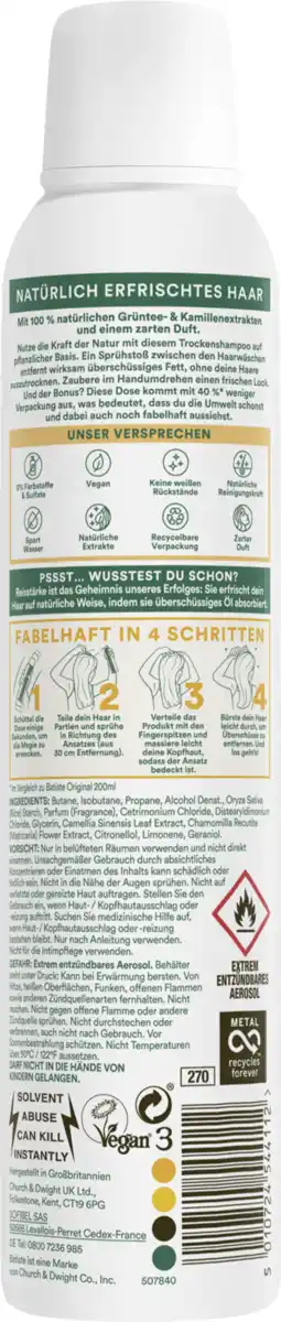 Bild 2 von Batiste Trockenshampoo Naturally Grüner Tee & Kamille, 200 ml