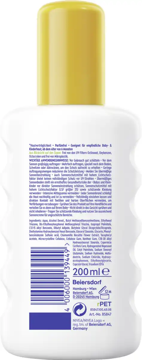 Bild 2 von NIVEA SUN Babies & Kids sensitiv Schutz Sonnenspray LSF 50+, 200 ml