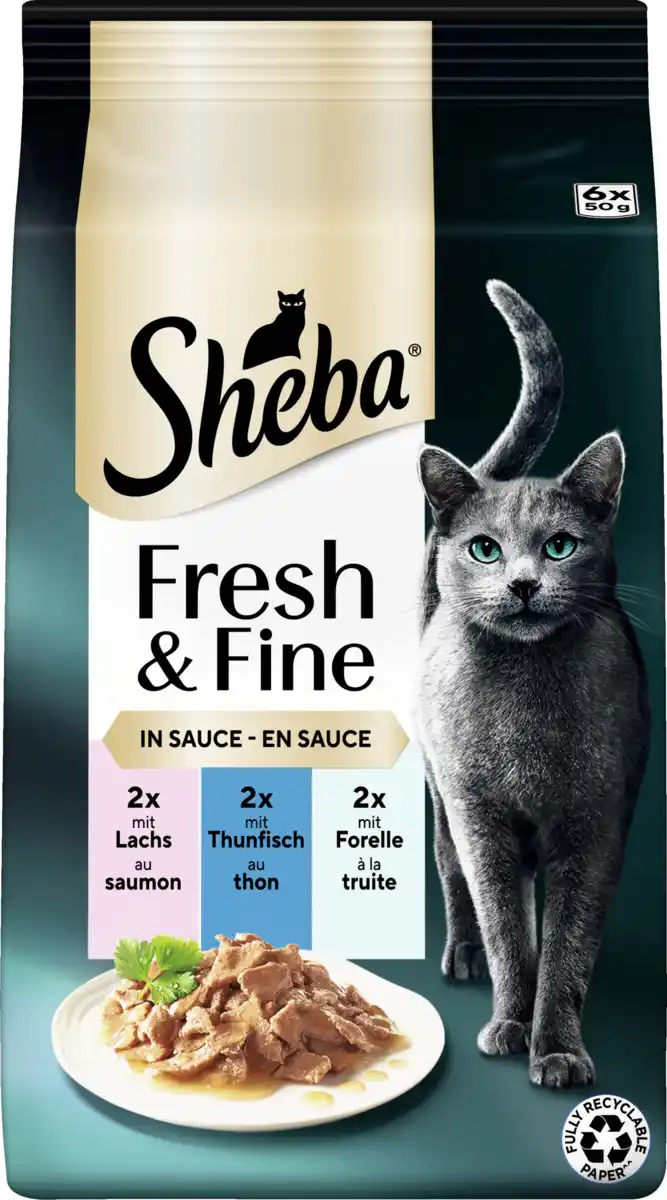 Bild 1 von Sheba Fresh & Fine Portionsbeutel Lachs, Thunfisch & Forelle in Sauce, 300 g