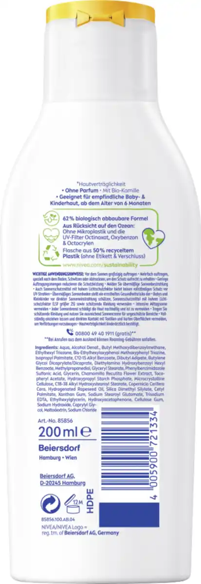 Bild 2 von NIVEA SUN Babies & Kids sensitiv Schutz Sonnenmilch LSF 50+, 200 ml