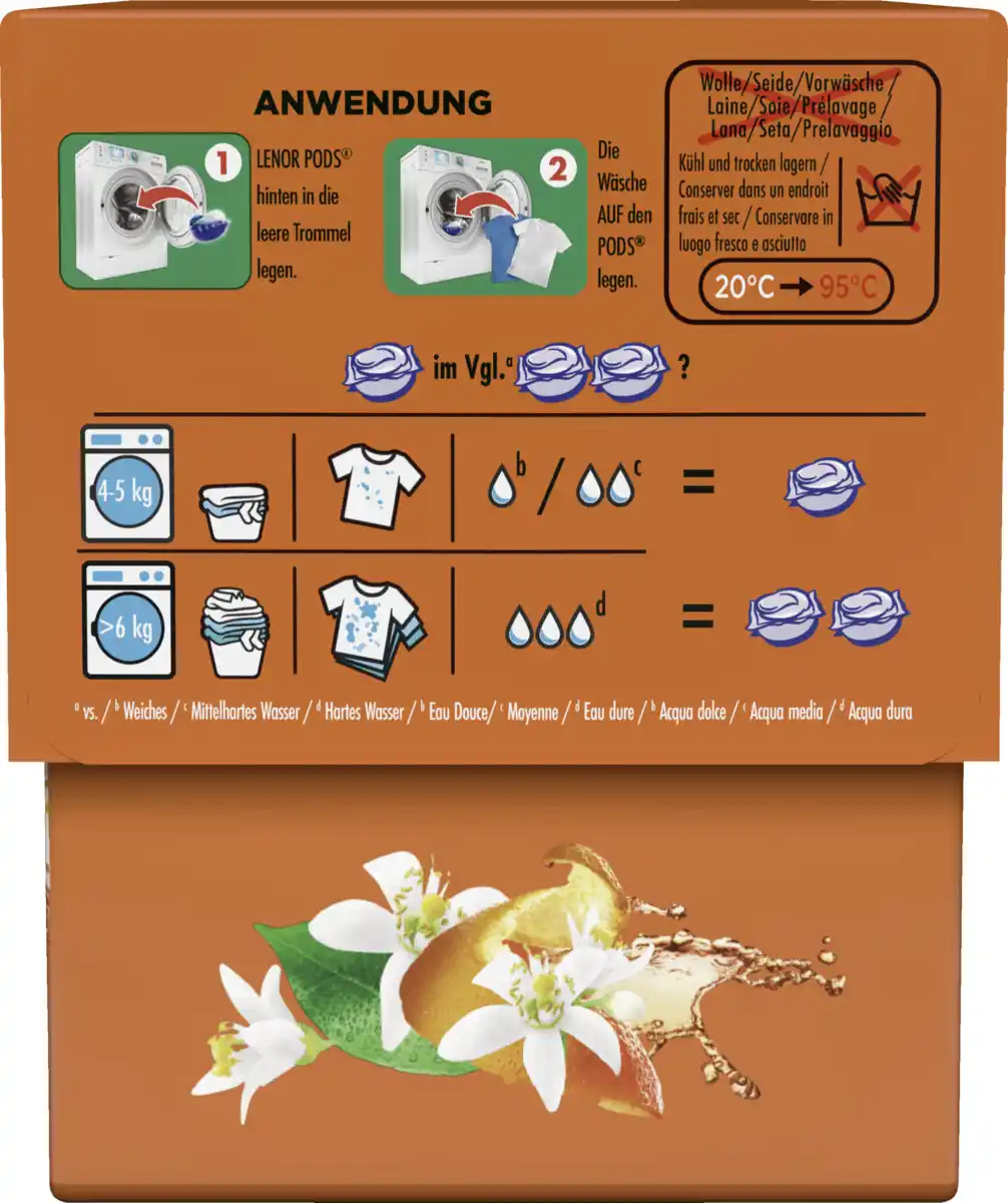 Bild 2 von Lenor Vollwaschmittel Flüssig All-in-1 Pods Orangenblüte Pfirsich 15WL, 15 WL