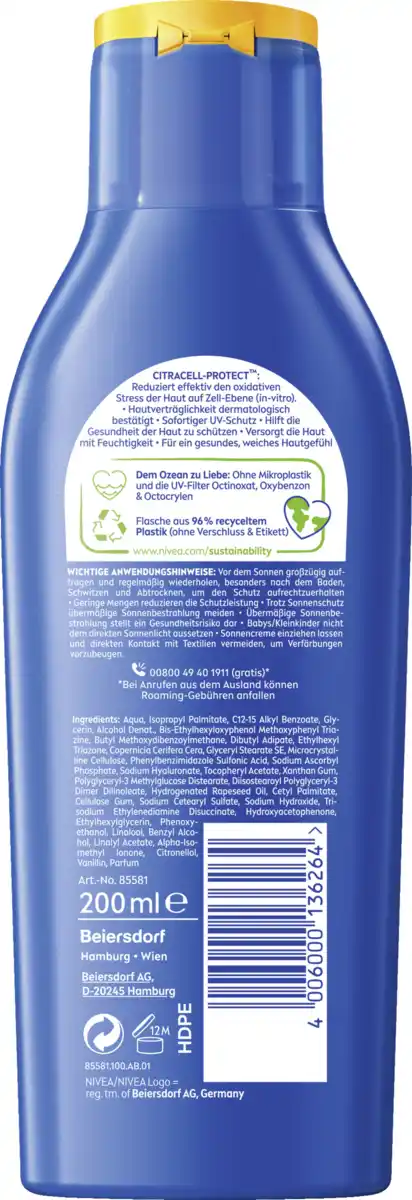 Bild 2 von NIVEA SUN Schutz & Pflege Citracell-Protect Sonnenlotion LSF30, 200 ml