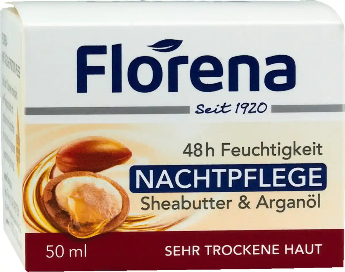 Bild 1 von Florena 48 h Feuchtigkeit Nachtpflege Sheabutter & Arganöl, 50 ml