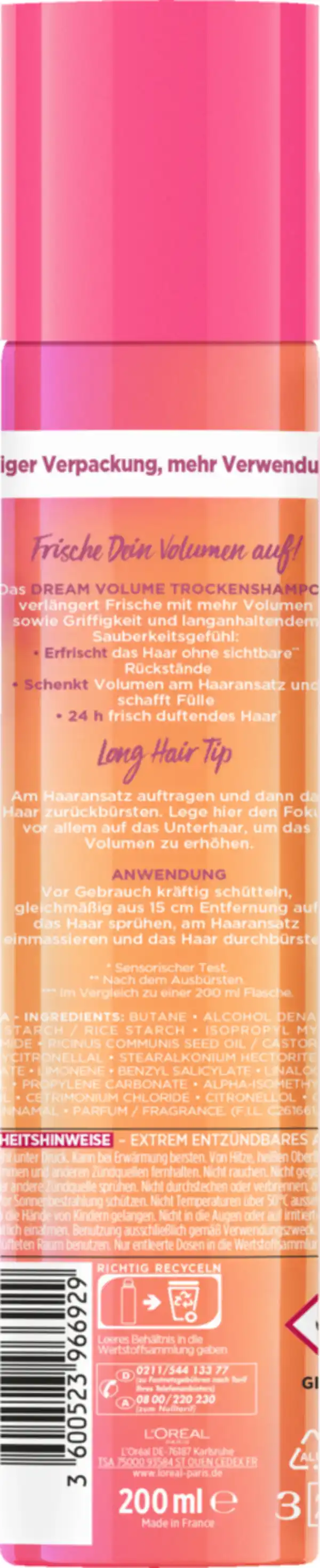 Bild 2 von L’Oréal Paris Elvital Trockenshampoo Dream Length Air Volume, 200 ml