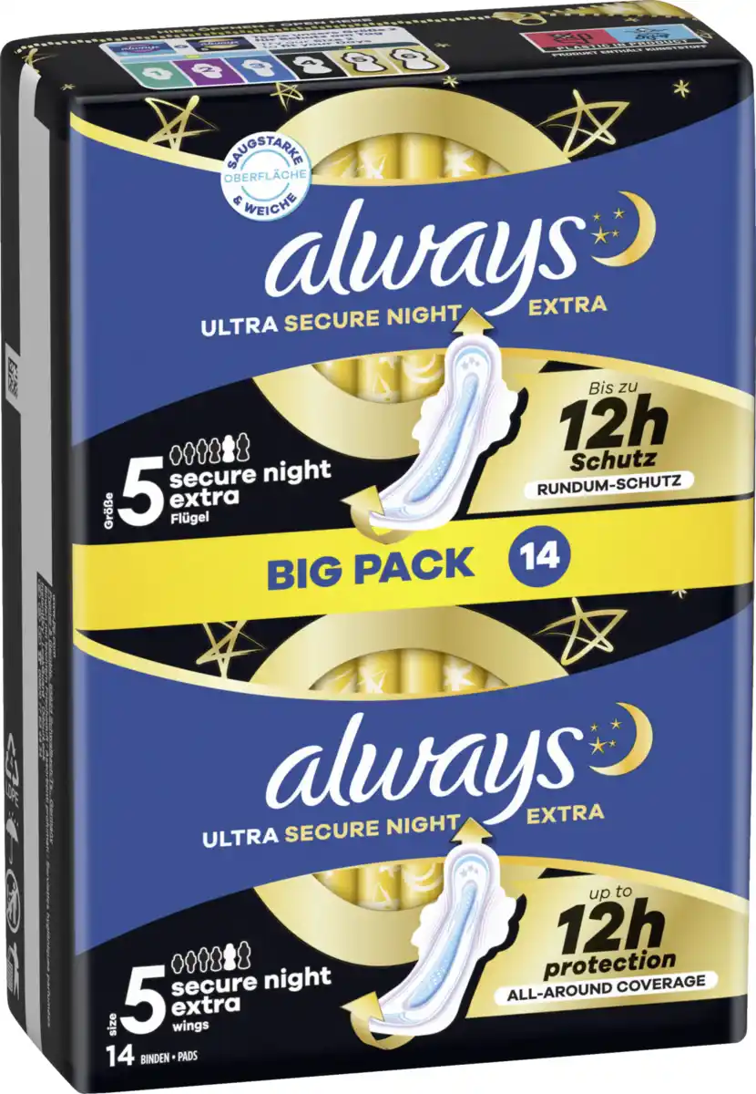 Bild 2 von Always Ultra Secure Night Extra Binden mit Flügeln BigPack