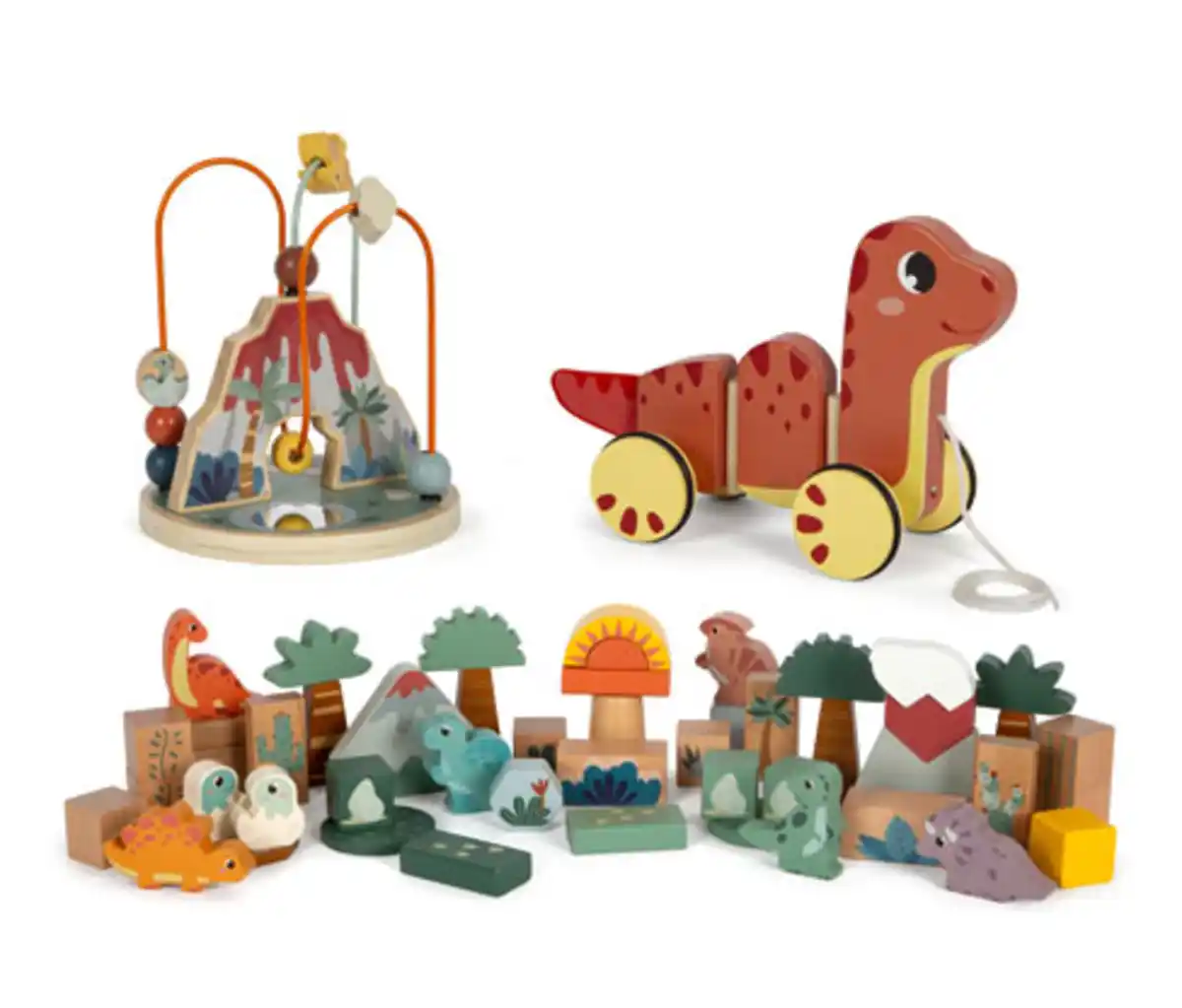 Bild 1 von small foot Set Nachziehtier, Holzbausteine und Motorikschleife »Dino«