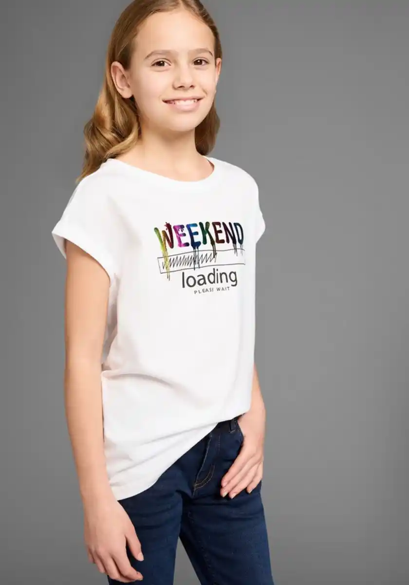 Bild 1 von KIDSWORLD T-Shirt WEEKEND loading...please wait Kurzarm, weite Passform, bedruckte Optik, Rundhalsausschnitt