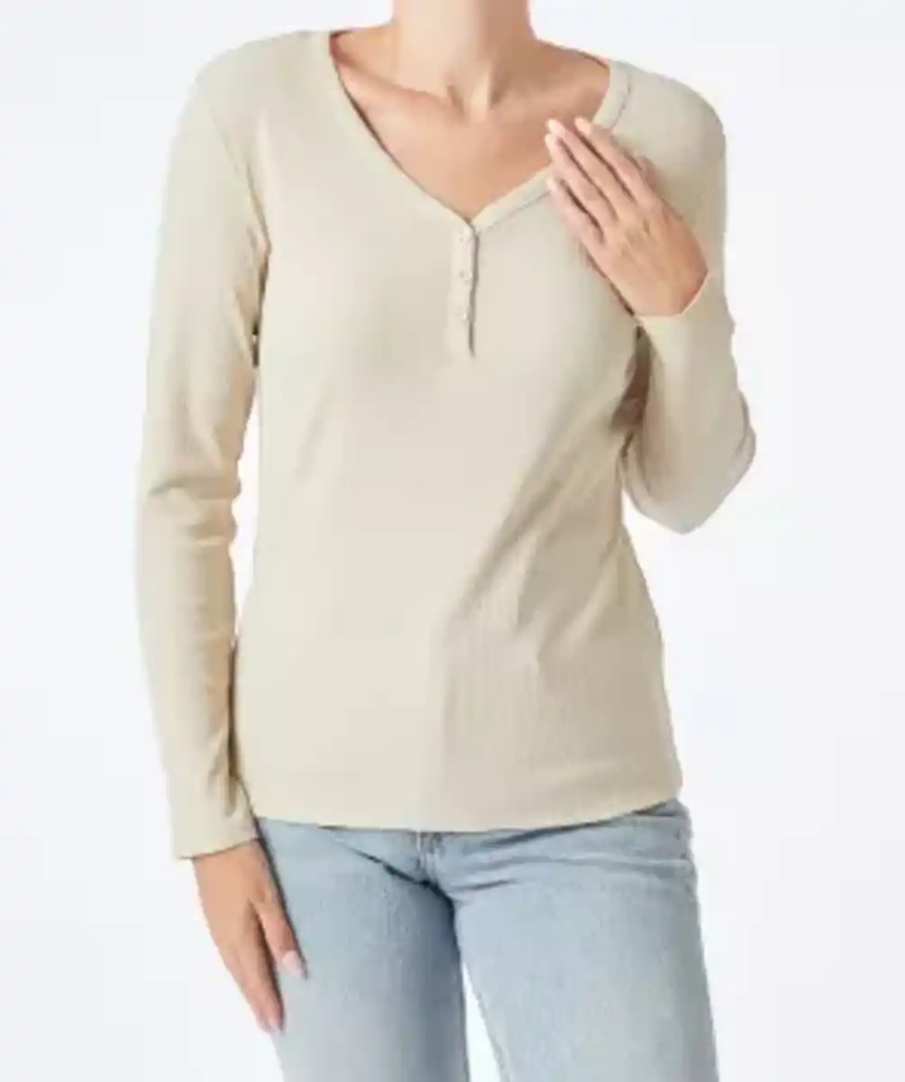 Bild 1 von Geripptes Langarmshirt, naturfarben