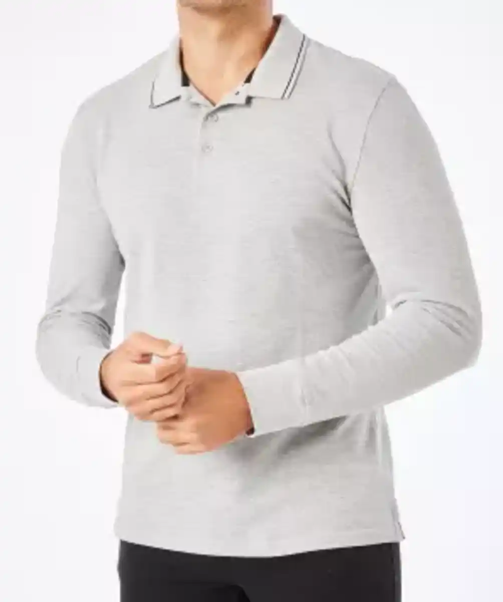 Bild 1 von Poloshirt mit Kontraststreifen, hellgrau melange