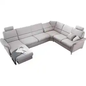 Beldomo System Wohnlandschaft, Grau, Textil, 6-Sitzer, Ottomane rechts, Ottomane links, U-Form, 334x244 cm, Goldenes M, erweiterbar, Typenauswahl, Bettkasten erhältlich, Fußauswahl, Stoffauswahl, R