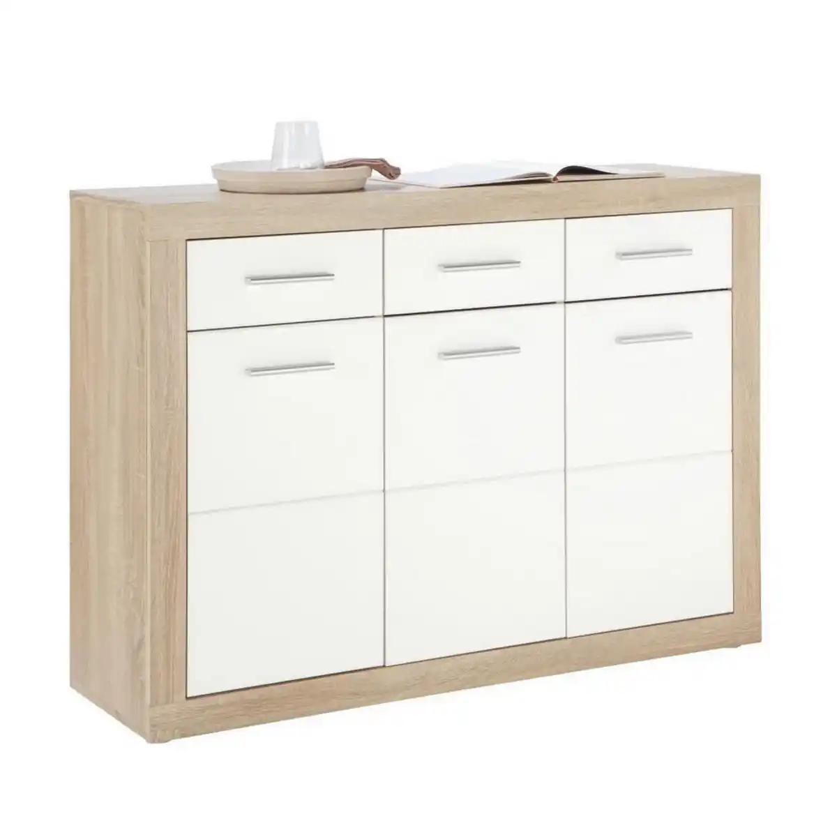 Bild 1 von Xora Kommode, Weiß, Sonoma Eiche, Holz, 2 Fächer, 3 Schubladen, 117x88x37 cm, Beimöbel erhältlich, Wohnzimmer, Kommoden & Sideboards, Kommoden