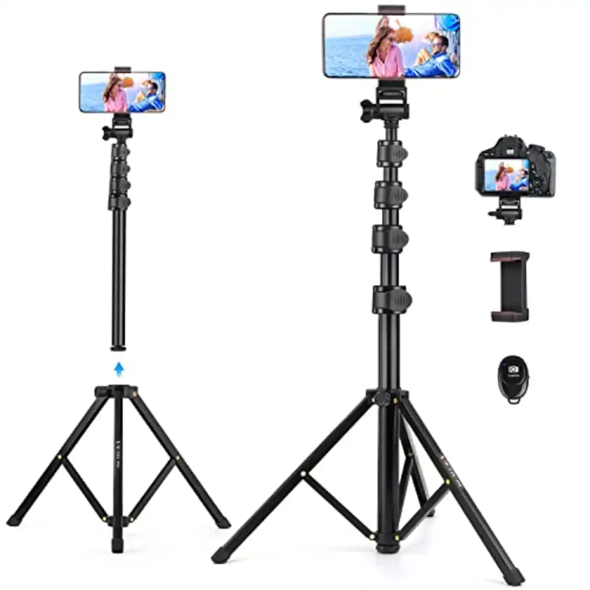 Bild 1 von Victiv Handy Stativ Ständer, 172cm Smartphone Stative, Tripod für iPhone, Handystativhalter mit Fernauslöser, Selfie Stick Handystativ for Samsung Huawei Xiaomi Canon Webcam Kamera
