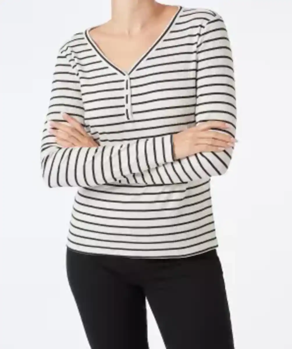 Bild 1 von Langarmshirt mit Streifen, weiß/schwarz