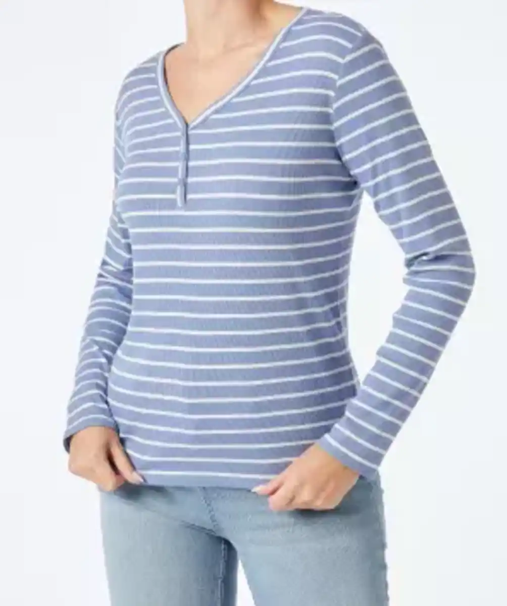 Bild 1 von Langarmshirt mit Knopfleiste, türkis/weiß