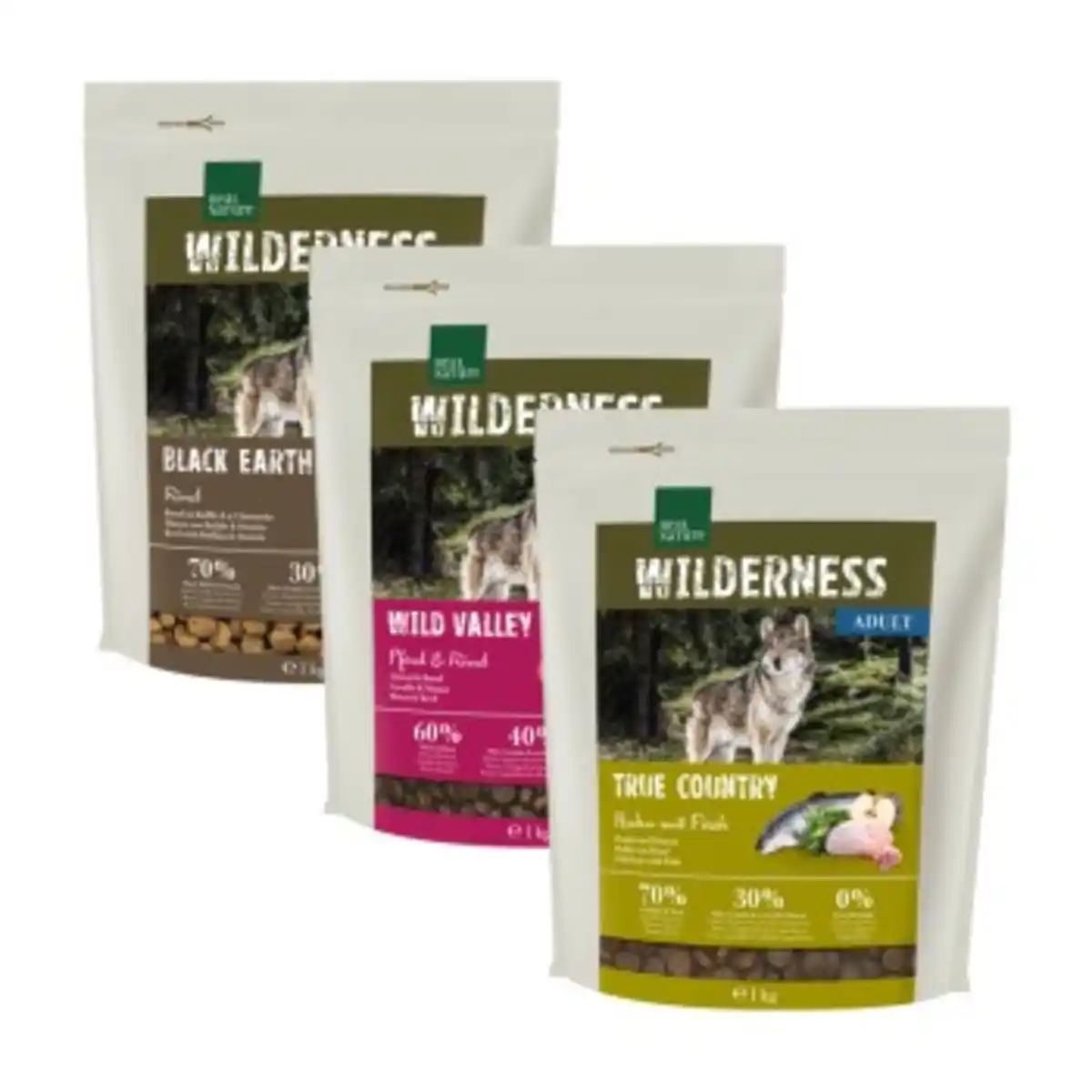 Bild 1 von REAL NATURE Wilderness Adult 3x1 kg Probierpaket 1, Huhn, Rind, Pferd