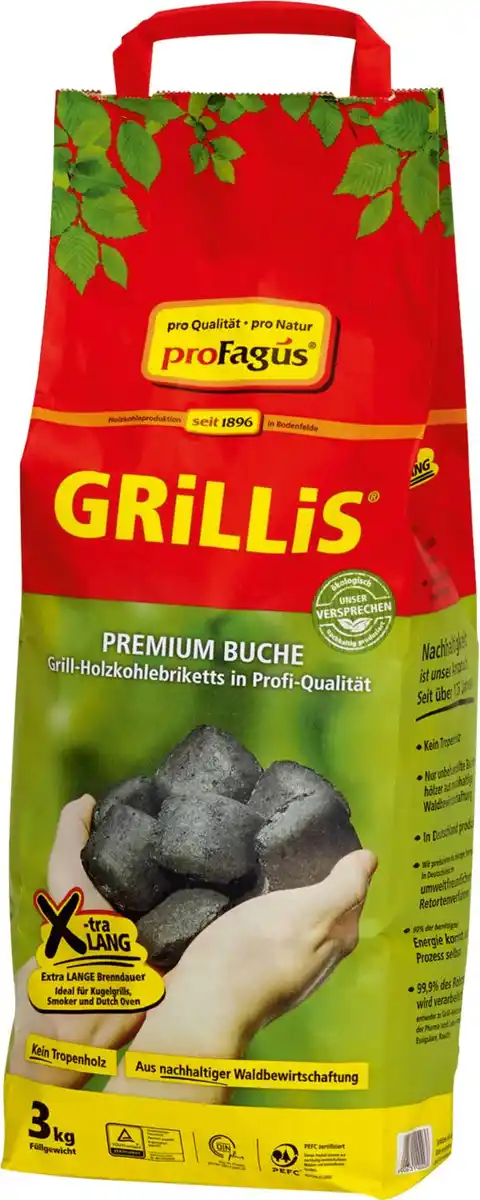 Bild 1 von PROFAGUS Premium-Holzkohlebriketts »Grillis«, 3-kg-Packg.