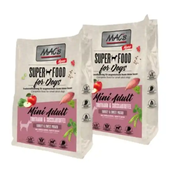 Bild 1 von MAC's Dog Mono Mini Adult Trockenfutter Truthahn & Süßkartoffel 2x3 kg
