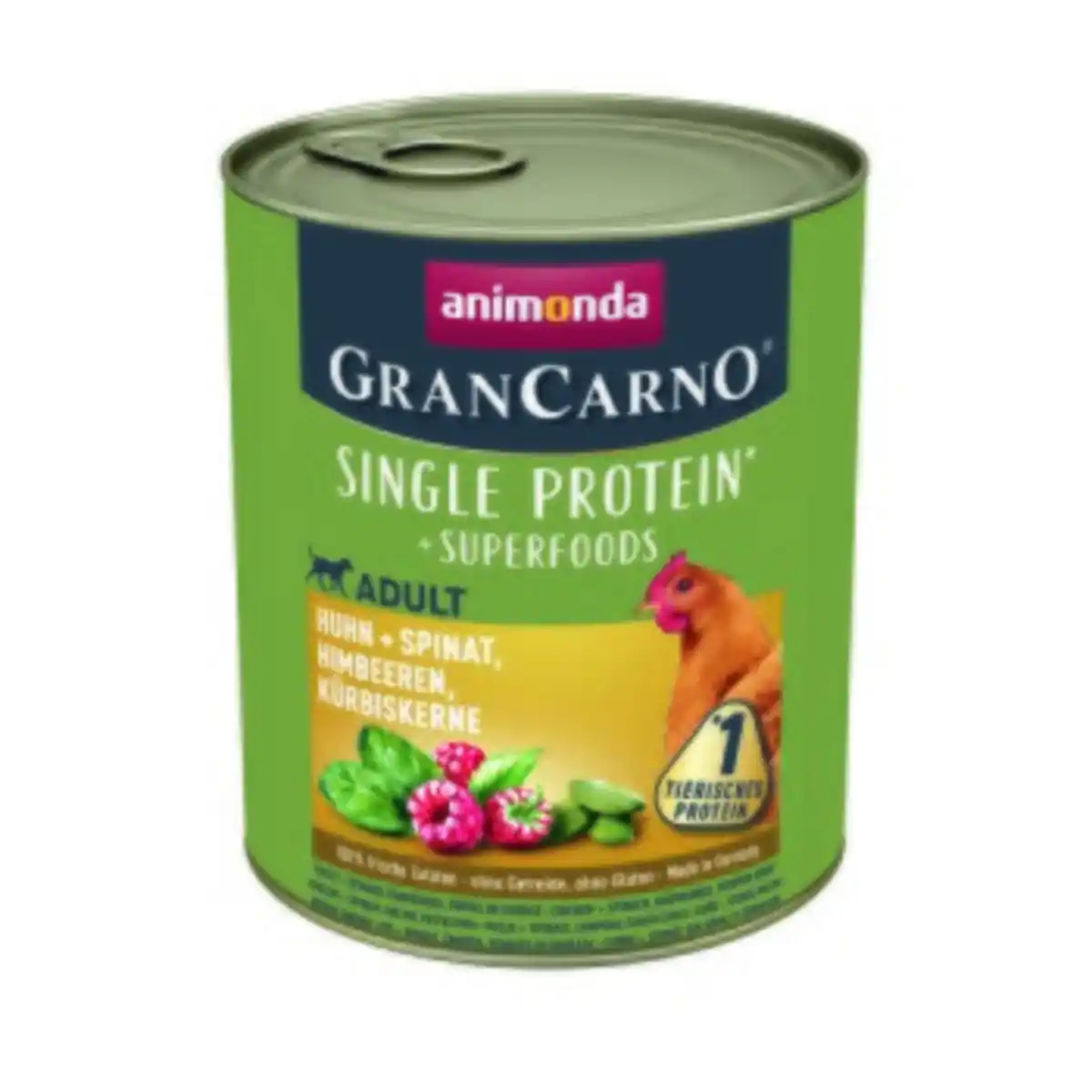 Bild 1 von animonda GranCarno Single Protein Superfoods Nassfutter Hund Adult, Huhn & Spinat, Himbeeren, Kürbiskerne 6x800 g
