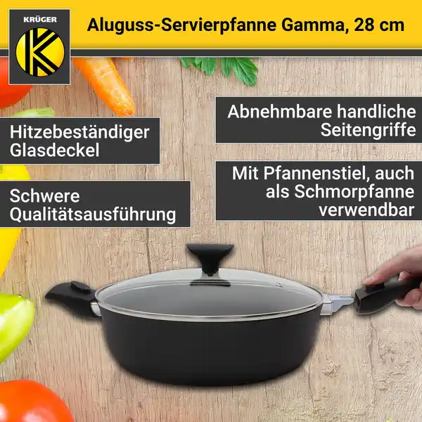 Bild 3 von Karl Krüger - Aluguss Servierpfanne Gamma rund mit Glasdeckel, 28 cm