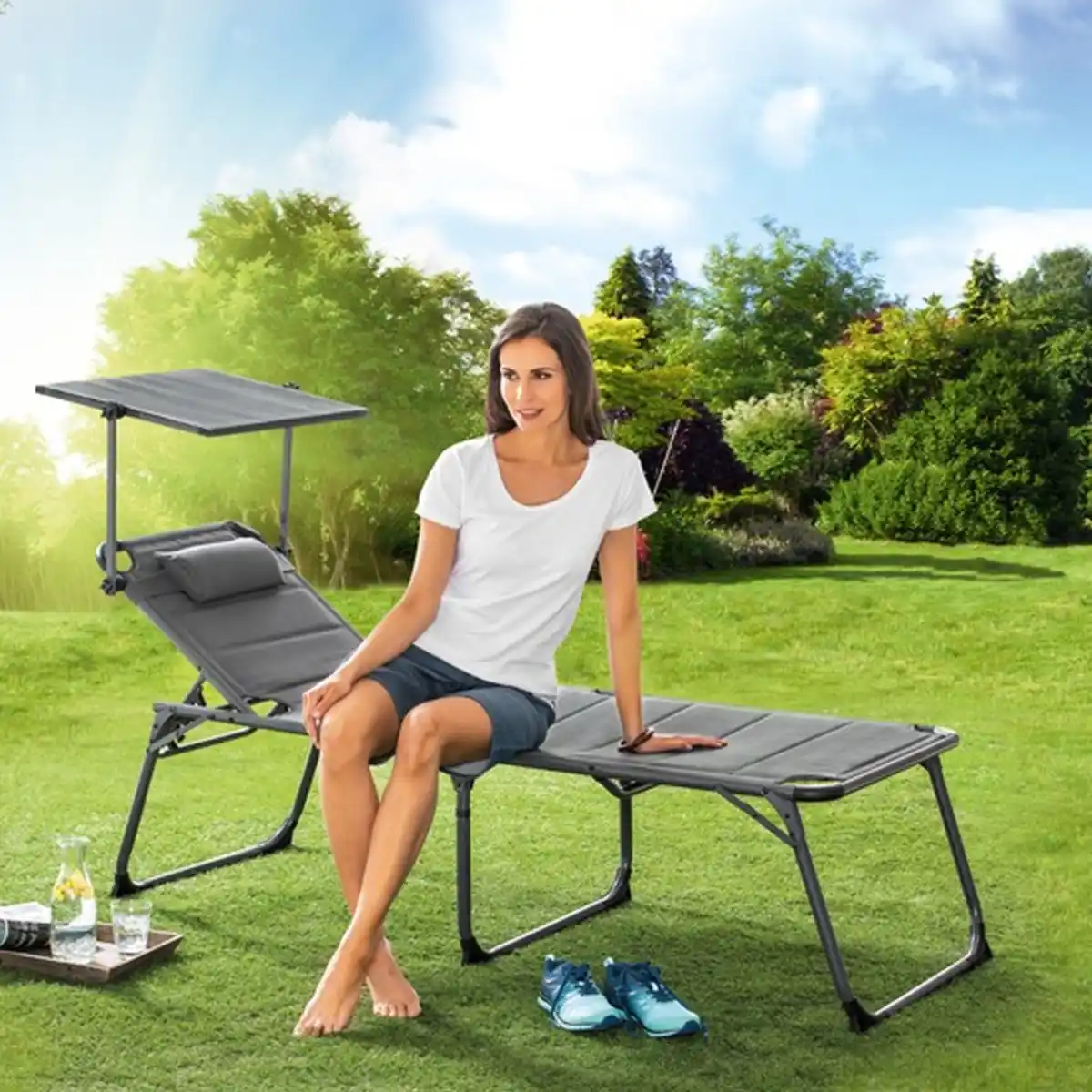 Bild 3 von XL-Komfort-Sonnenliege inkl. Kissen gepolstert aus Aluminium, ca. 193 x 67 x 32 cm - Anthrazit