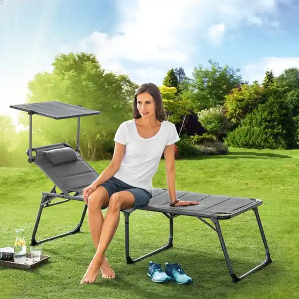 Bild 3 von XL-Komfort-Sonnenliege inkl. Kissen gepolstert aus Aluminium, ca. 193 x 67 x 32 cm - Anthrazit