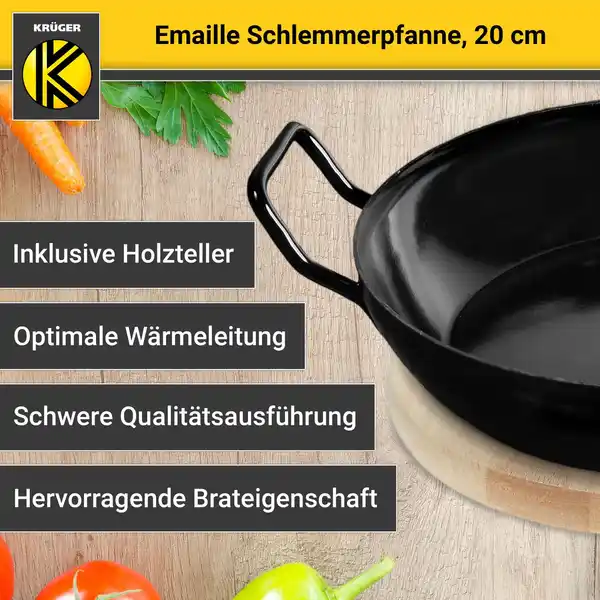 Bild 3 von Emaillierte Schlemmerpfanne mit Holzteller, 20 cm