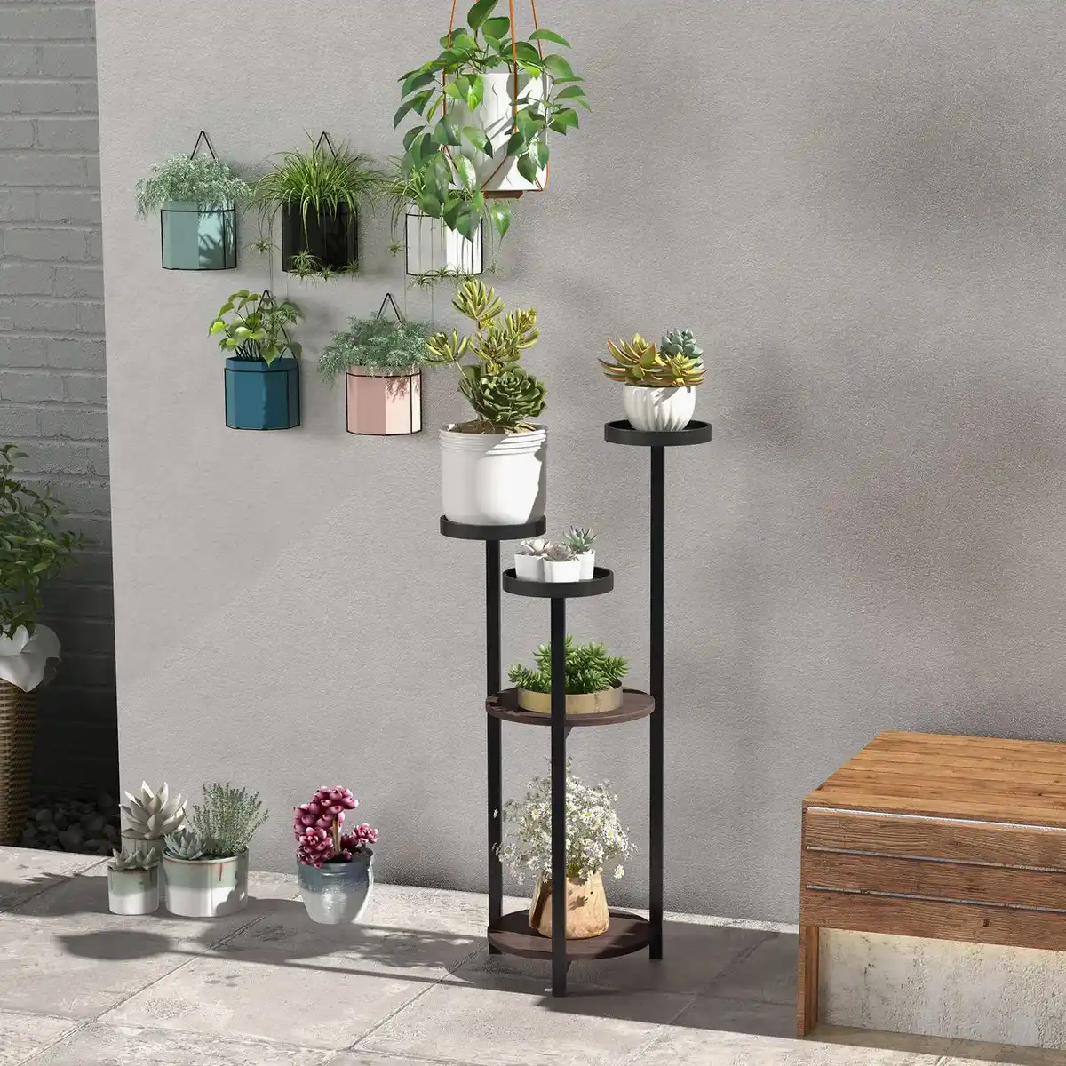 Bild 2 von Pflanzenständer aus Holz Blumenregal mit 5 Ebenen, Pflanzenregal, Braun