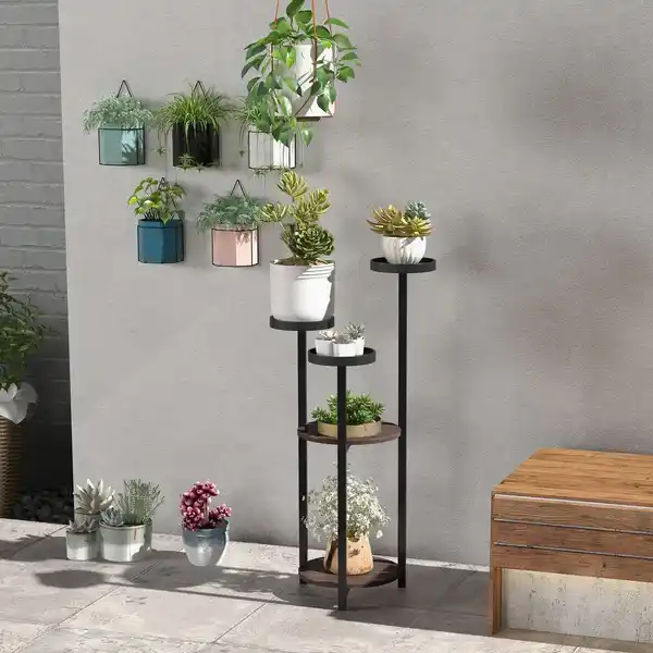 Bild 2 von Pflanzenständer aus Holz Blumenregal mit 5 Ebenen, Pflanzenregal, Braun