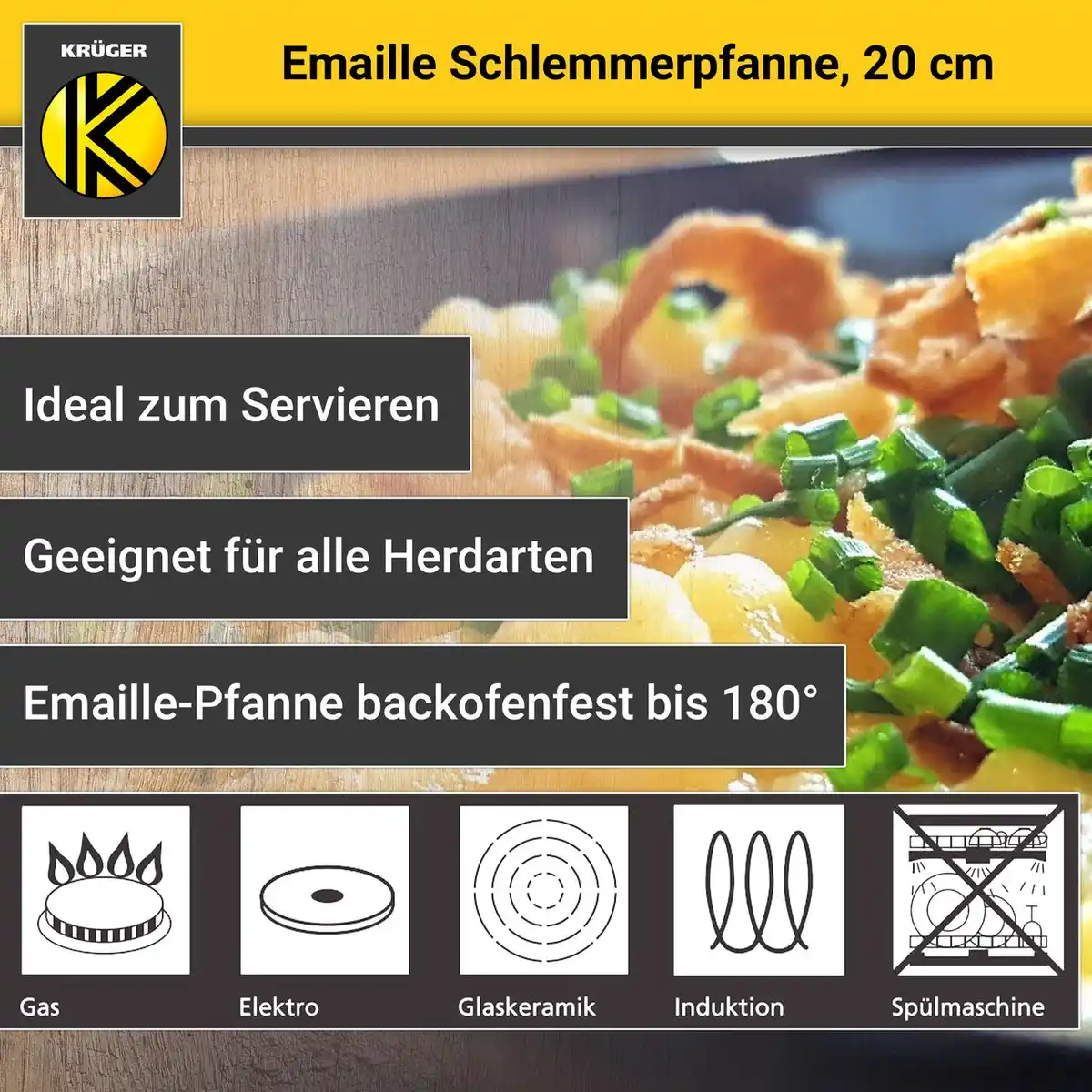 Bild 4 von Emaillierte Schlemmerpfanne mit Holzteller, 20 cm