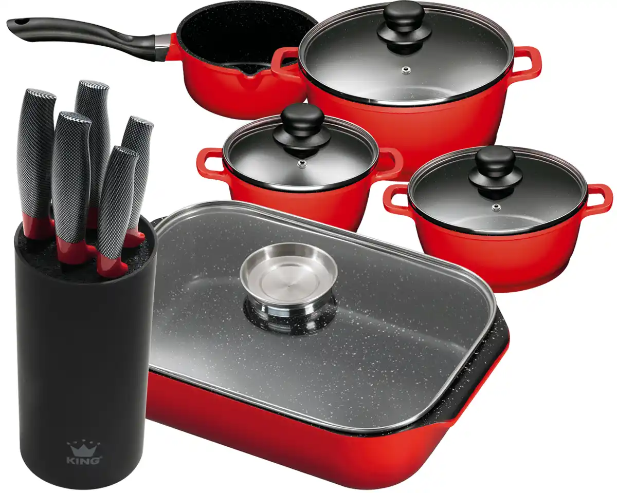 Bild 1 von 11tlg. Küchenset inkl. 4 Kochtöpfe, Bräter, 5 Messer, Messerblock