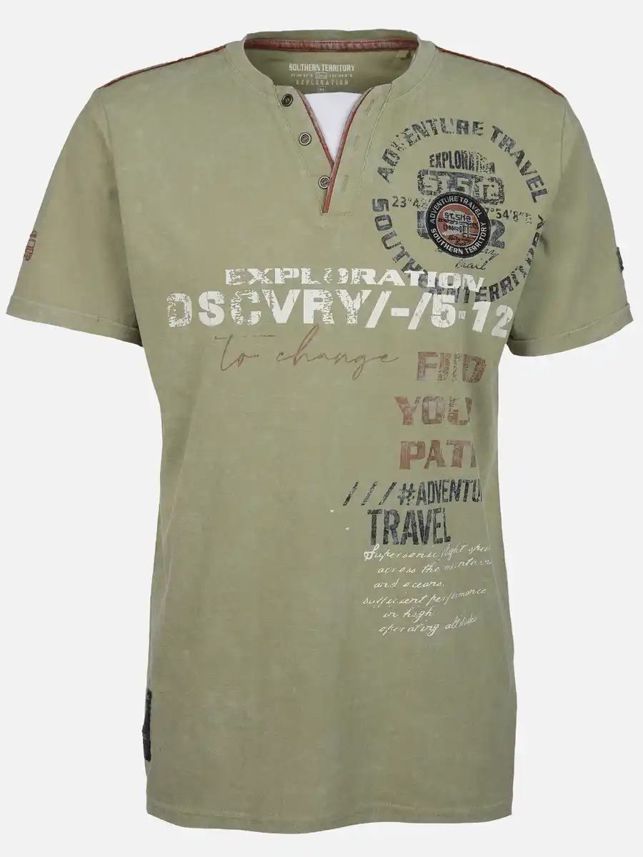 Bild 1 von Herren Henleyshirt mit Front-und Backprint Oliv