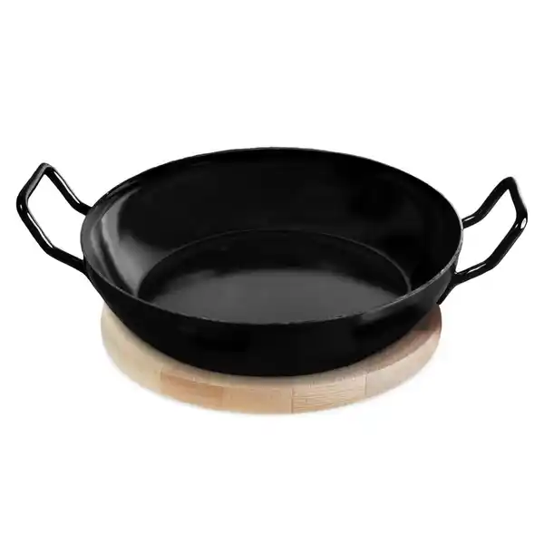 Bild 1 von Emaillierte Schlemmerpfanne mit Holzteller, 20 cm