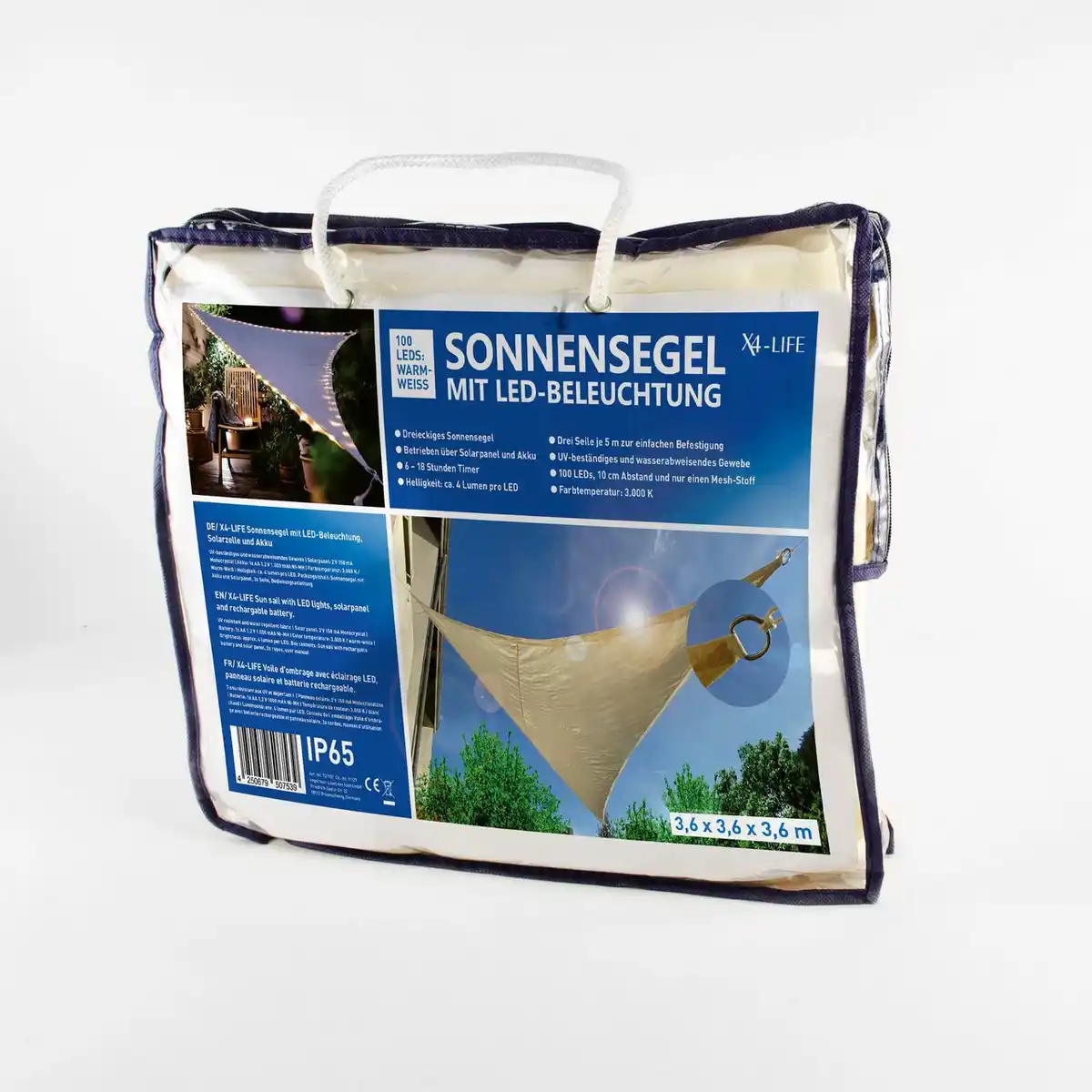 Bild 1 von Sonnensegel mit LED Beleuchtung, Solarpanel und Akku groß